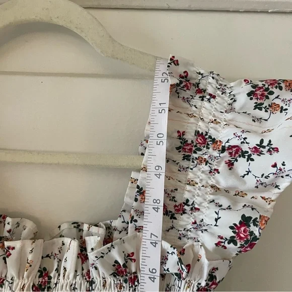 MELLODAY White Floral Ruffled Smocked Dress with Red and Green Accents - Picture 4 of 9